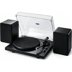 Toca-discos VEDO com alto-falantes estéreo, gira-discos com pré-amplificador integrado, 33/45 RPM, braço em forma de S