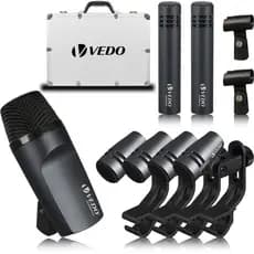VD-E600Preto  7-Piece Wired Dynamic Drum Microphone (Whole Metal)- Kick Bass, Tom/Snare & Cymbals Mic Set - Use