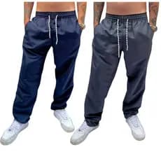 Kit 2 Calças Tactel Grosso Masculina C Elástico E Cordão Para Amarrar Lisa Costura Reforçada Com 3 Bolsos