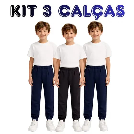 Kit 3 Calças Moletom Kyly Infanto Juvenil Flanelada Com Punho Menino Menina Inverno Felpada Escolar