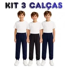 Kit 3 Calças Moletom Kyly Infanto Juvenil Flanelada Com Punho Menino Menina Inverno Felpada Escolar