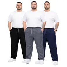 Kit 3 Calças Tactel Grosso Plus Size  Masculina Elástico Cordão P Amarrar Costura Reforçada 3 Bolsos