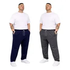 Kit 2 Calças Tactel Grosso Plus Size  Masculina Elástico Cordão P Amarrar Costura Reforçada 3 Bolsos