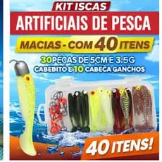 Isca artificial de pesca , macia com 40 peças de 5cm e 3.5g gabarito cabeça gancho com caixa de equipamento de pesca