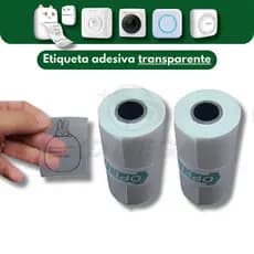 2 rolos etiqueta termica adesiva TRANSPARENTE para mini impressora gatinho