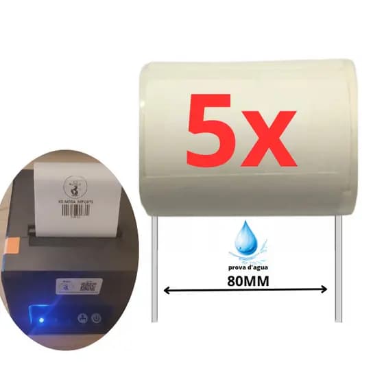 5 Etiqueta Contínua Adesiva P/ Impressora 80mm PROVA DAGUA
