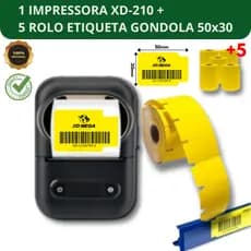 1 IMPRESSORA BLUETOOTH XD-210 + 5 ROLO ETIQUETA GONDOLA 50x30