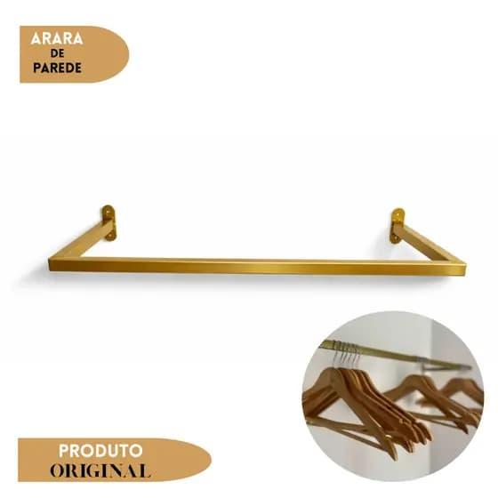 Arara Para Roupas Quadrada Industrial Dourada Completa