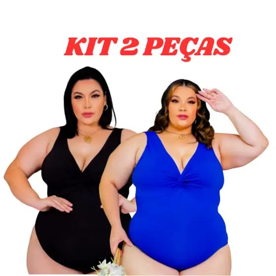 Kit C2 Body Plus Size Feminino Maiô Alça Larga Moda Praia, Costa Nua Biquini
