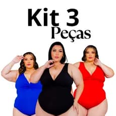 Kit C3 Maiô Body Plus Size Feminina Costa Nua Alça Larga Moda Praia