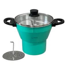 Cuscuzeiro Panela para Cuscuz Cuscuzeira N° 18 de Aluminio Nordestino Verde com Tampa de Vidro