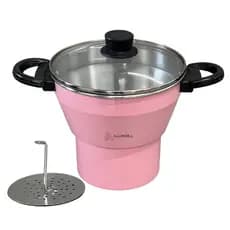Cuscuzeiro Panela para Cuscuz Cuscuzeira N° 18 de Aluminio Nordestino Rosa Bebê com Tampa de Vidro