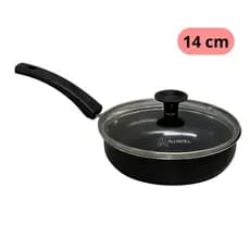 Frigideira Para 1 Ovo Frita Ovo Alumínio Antiaderente Teflon 14 Cm Preto com Preto Cabo Tampa Vidro