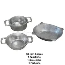 Kit 3 peças de Miniaturas de Panelas de Alumínio, Tacho, Gamela e Caçarola Mesa Posta