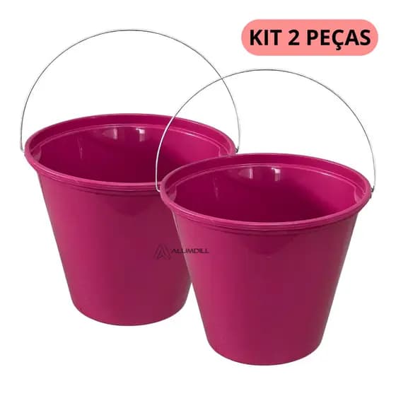Kit 2 Baldes 10 Litros Plastico com Alça Limpeza Multiuso Pink