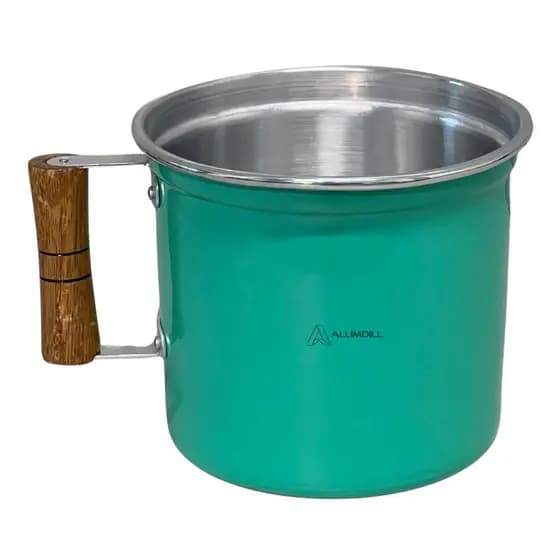 Canecao Leiteira Fervedor Aluminio 16 Pop 2 Litros Verde Cabo de Madeira