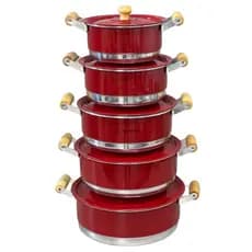 Jogo de Panela Conjunto Kit Cacarola Pop com 5 unidades Alça de Madeira com tampa Vermelho Pintinha