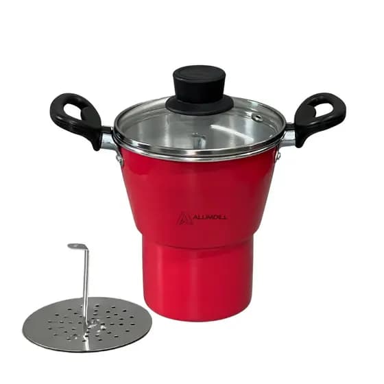 Cuscuzeiro Nº12 Mini Panela Para Cuscuz Pequeno Individual Nordestino Nº12 em alumínio Vermelho