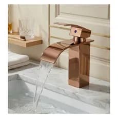 Torneira Banheiro Monocomando Cascata Domma Pia Cuba Bancada Lavabo Metal Aço Inoxidável Rose Gold