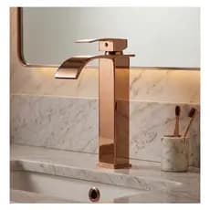Torneira Banheiro Lavabo Monocomando Domma Cascata Pia Cuba Bancada Metal Aço Inoxidável Rose Gold