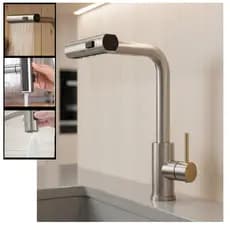 Torneira Cozinha Gourmet Monocomando Bico Fixo Cuba Pia Bancada Abs Metal Aço Inoxidável Escovado