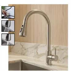 Torneira Cozinha Monocomando Ducha Extensível Pia Bancada Metal Aço Inoxidável Acabamento Escovado