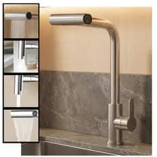 Torneira Cozinha Gourmet Monocomando Bico Fixo Cuba Pia Bancada Prateado Abs Metal Aço Inox Escovado