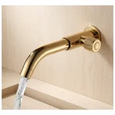 Torneira De Parede Para Banheiro Lavabo Água Fria Metal Aço Inoxidável Gold Dourado Brilhante