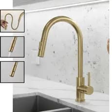 Torneira Cozinha Domma Pia Cuba Gourmet Bancada Extensível Flexível Aço Inox Gold Dourado Fosco
