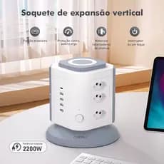 Torre De 3 Tomadas Com 4 Usb 1 Usb Tipo-C Cozinha Mesa com Filtro de Linha 2200w Extensão 1,8 Metros