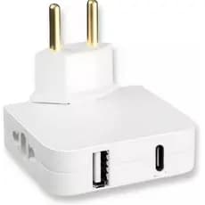 Adaptador de Tomada Articulado Flexível 4 Entradas Bivolt com USB e USB-C Portátil Tipo Benjamin Suporta até 10A Carrega