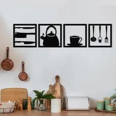 Kit Quadro Decorativo Cozinha Vazado 04 Peças - 30X30cm - Mdf 3mm Decoração