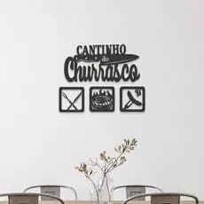 Kit Cantinho do Churrasco 4 Peças Decorativo em Mdf Quadro Decorativo c/Dupla Face