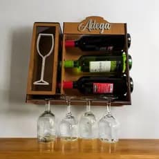 Adega de Parede Vinhos Bar Barzinho com Suporte para Rolhas em Vidros e Porta Taças