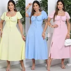 vestido feminino midi com manga estilo camponesa  casual romântico para eventos
