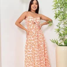 vestido feminino midi alças ajustaveis, bojo vestido casual vestido para verão estampado