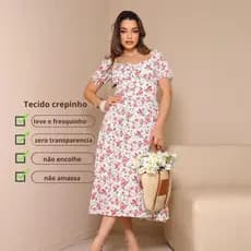 vestido feminino midi floral manga curta estilo camponesa romantico casual princesa elegante moda