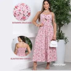 vestido feminino midi estampado floral alças finas reguláveis romântico luxo casual Floral com Bojo