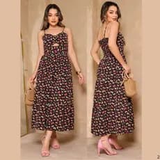vestido mídi feminino alças ajustáveis estampa borboleta casual moda verão com bojo romantico