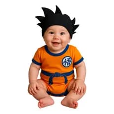 Body tematico Bebe Goku + Touca Mêsversario Infantil Menino