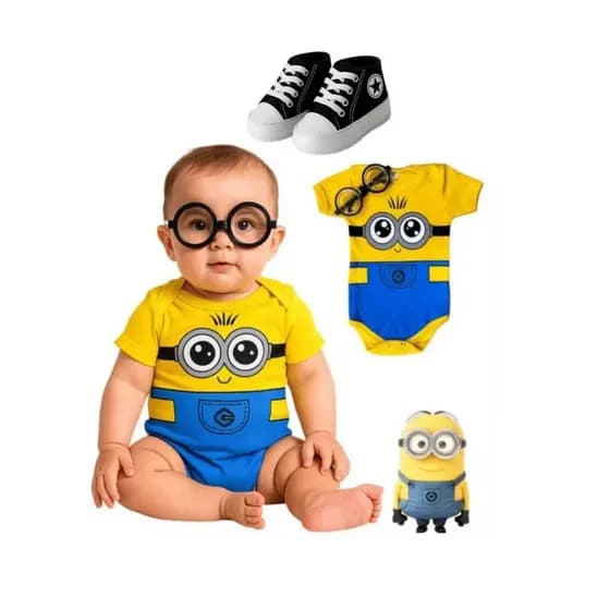 Body minions + oculos e sapatinho kit para bebê mesversario