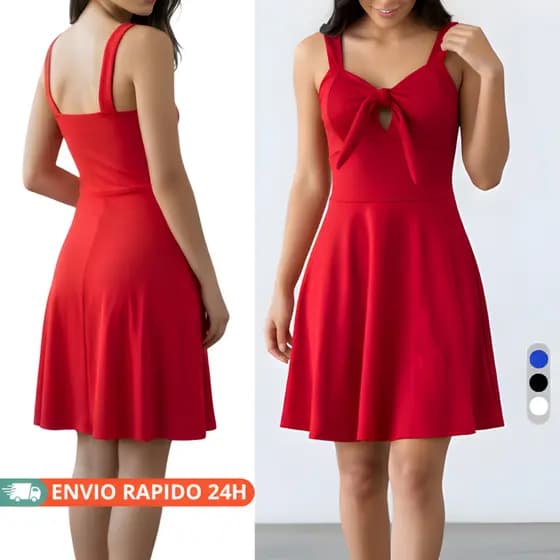 Vestido Feminino Curto Soltinho Rodado com Amarração no Busto Moda Casual Verão