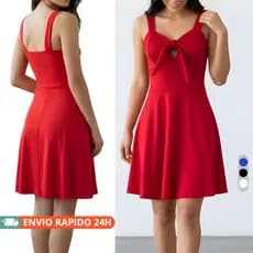 Vestido Feminino Curto Soltinho Rodado com Amarração no Busto Moda Casual Verão
