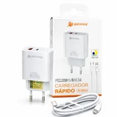 Carregador iPhone 20W PD QC Peining com Cabo Lightning - Carga Rápida - Proteção Inteligente