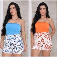 Kit 3 Shorts Feminino Crepe Estampados liso com cinto fixo elegante luxo