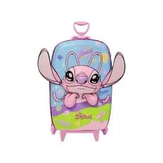 Mala Infantil Angel Stitch 3D Azul Rodinhas Giro 360 Leve Resistente Design Divertido Viagem Escolar