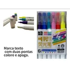 Marca Texto Apagável 2 Pontas 6 Cores – Caneta Marca Texto Fluorescente Dupla Ponta Escolar