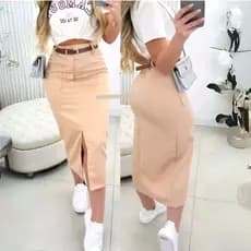 Saia Moda Evangélica Alfateria Bolso frontal Elegante Versátil Para festa.