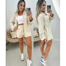 Cojunto de Alfateria  camisa short com botões e bolso social