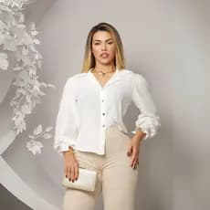Blusa Feminina Branca Social Manga Longa Elegante Botões Moda Feminina Trabalho Escritório 2026